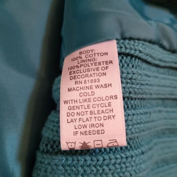 D & Co. Corduroy sweater jacket aqua green teal 1X 16 18 spring summer cardigan - Picture 6 of 6